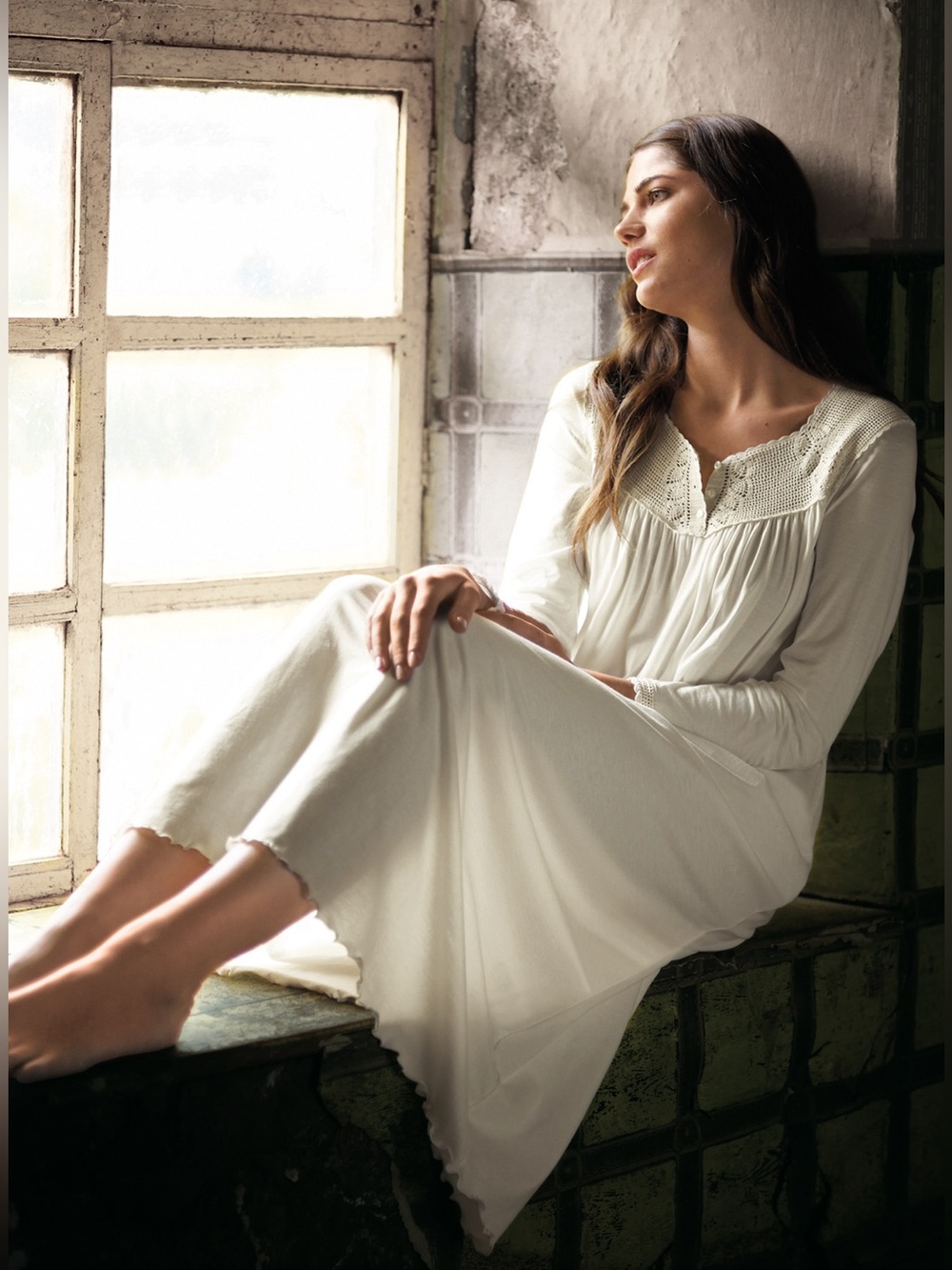 Peruvian Connection First Frost Nightgown Large White Crochet Pima Cotton